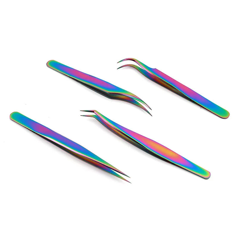 Colorful Eyelashes Tweezers Stainless Steel Curved Straight For Eyelash Tongs Clip Professional For Lashes Extension Tools