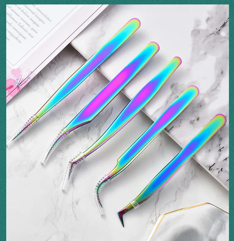 Colorful Eyelashes Tweezers Stainless Steel Curved Straight For Eyelash Tongs Clip Professional For Lashes Extension Tools