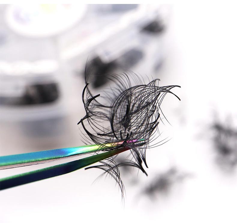 3D-14D 1000 Fächer, lose Fächerwimpern, Wimpernverlängerung, dünne, spitze Basis, vorgefertigte Wimpernfächer, mittlerer Stiel, scharfe russische Volumenwimpern