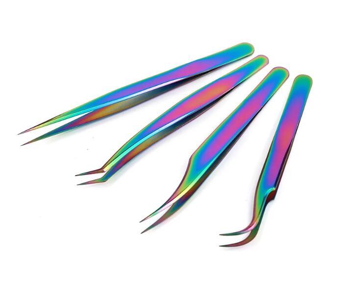 Colorful Eyelashes Tweezers Stainless Steel Curved Straight For Eyelash Tongs Clip Professional For Lashes Extension Tools