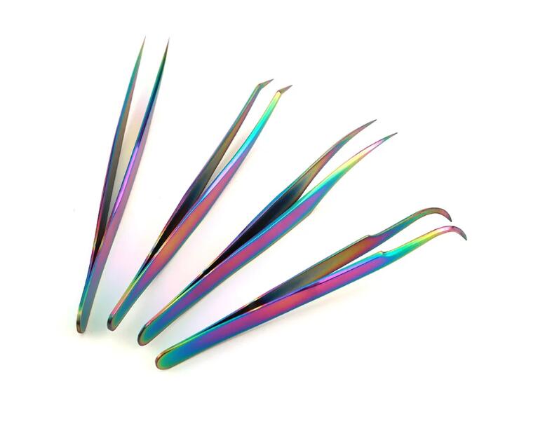 Colorful Eyelashes Tweezers Stainless Steel Curved Straight For Eyelash Tongs Clip Professional For Lashes Extension Tools