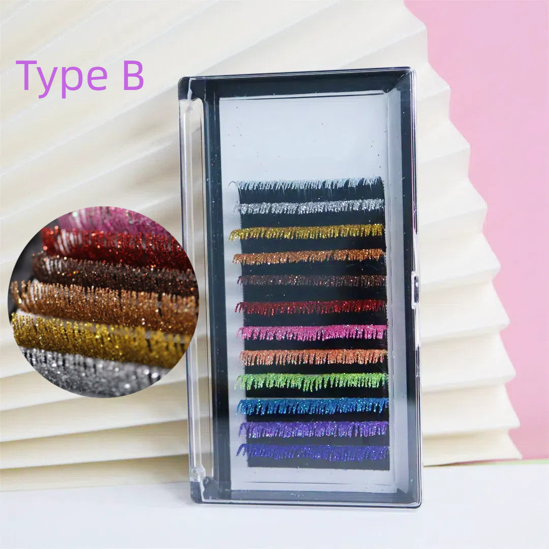 Mixed ColorGlitter Eyelash Extension Colorful False Shiny Lash Glitter Individual Makeup Lash for Christmas Party Glitter Lashes