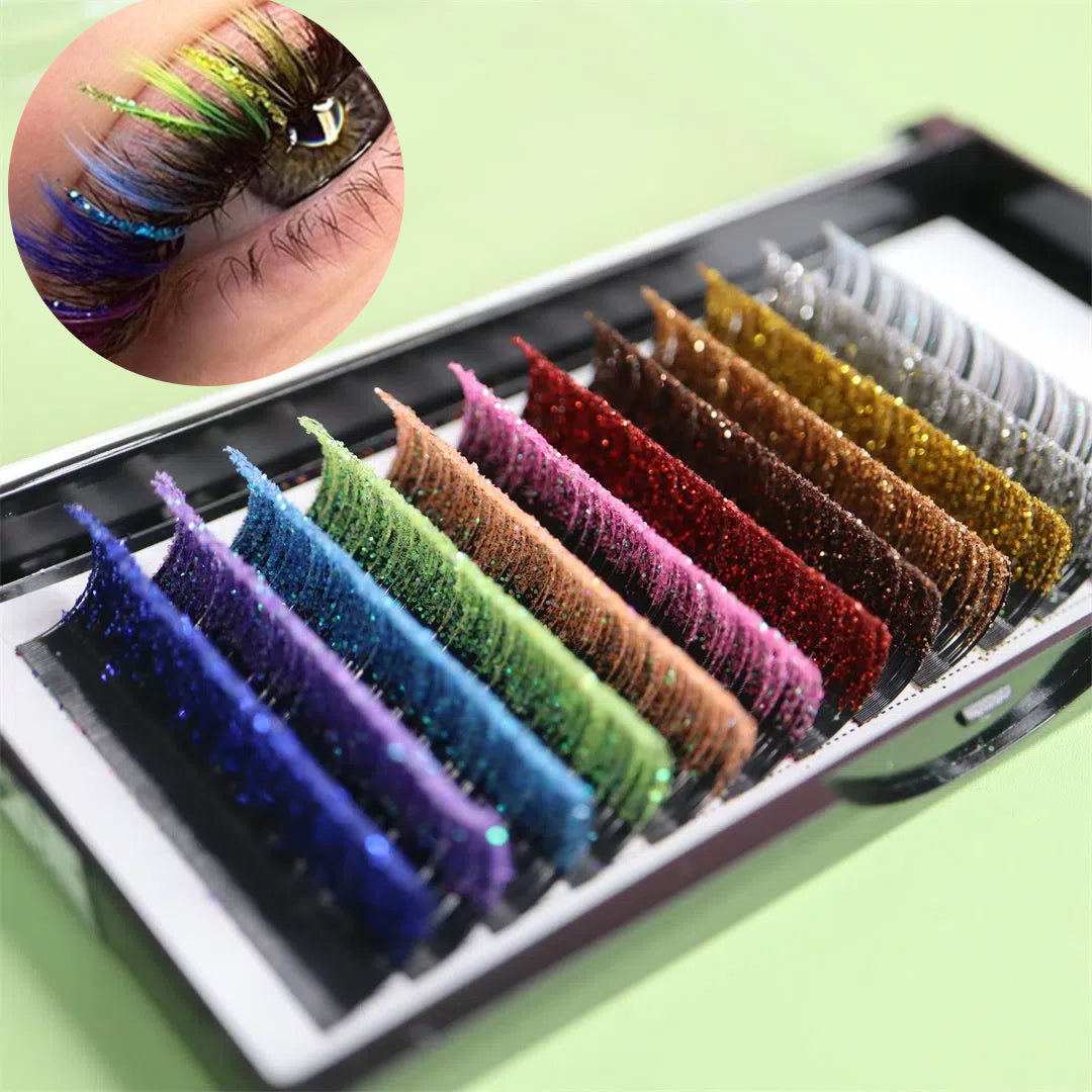 Mixed ColorGlitter Eyelash Extension Colorful False Shiny Lash Glitter Individual Makeup Lash for Christmas Party Glitter Lashes