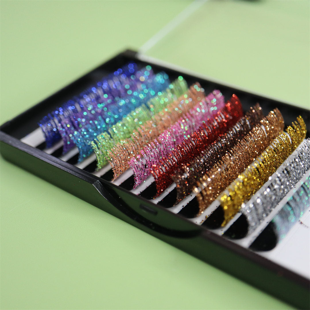 Mixed ColorGlitter Eyelash Extension Colorful False Shiny Lash Glitter Individual Makeup Lash for Christmas Party Glitter Lashes